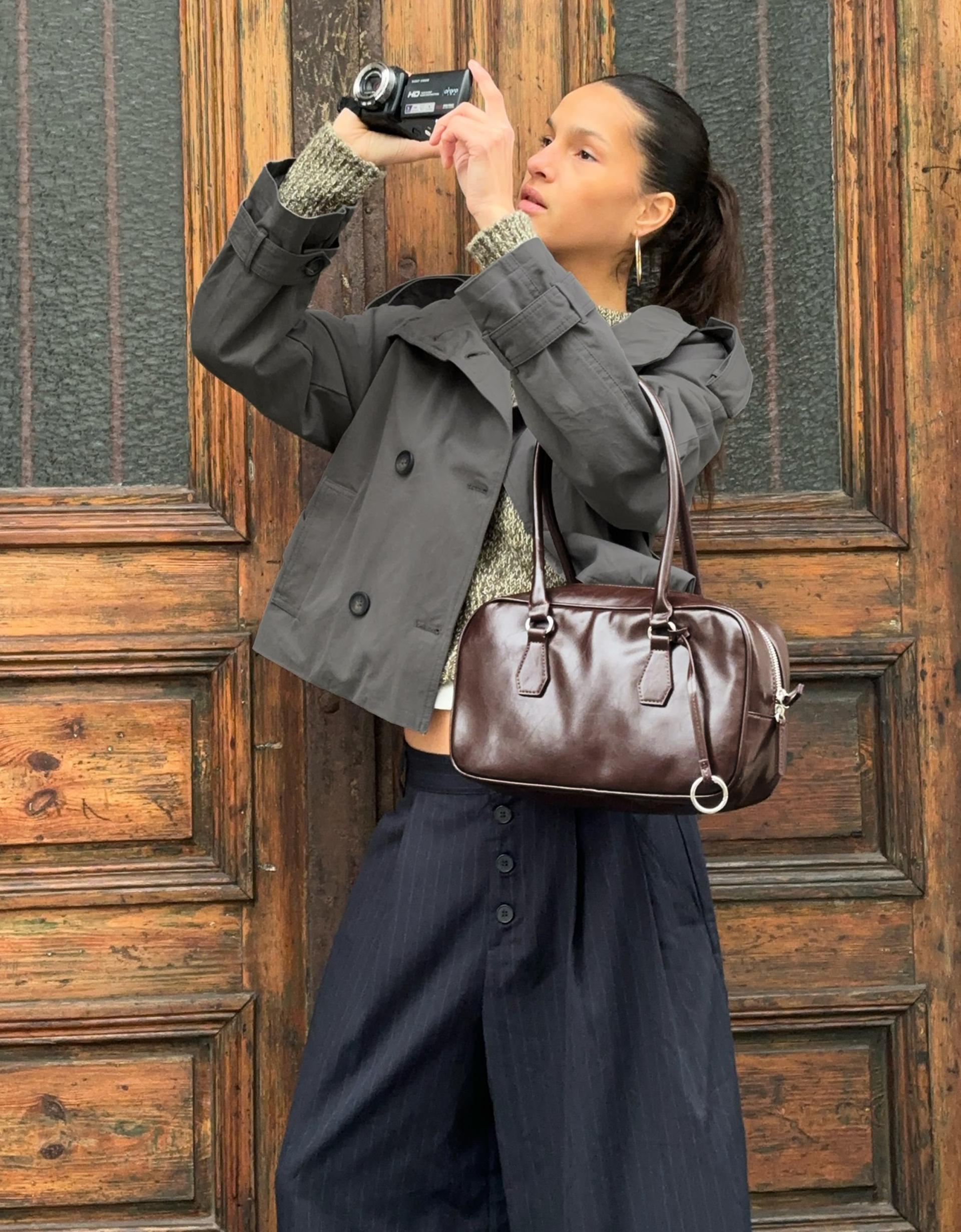 Neck Trench Coat Dark Grey