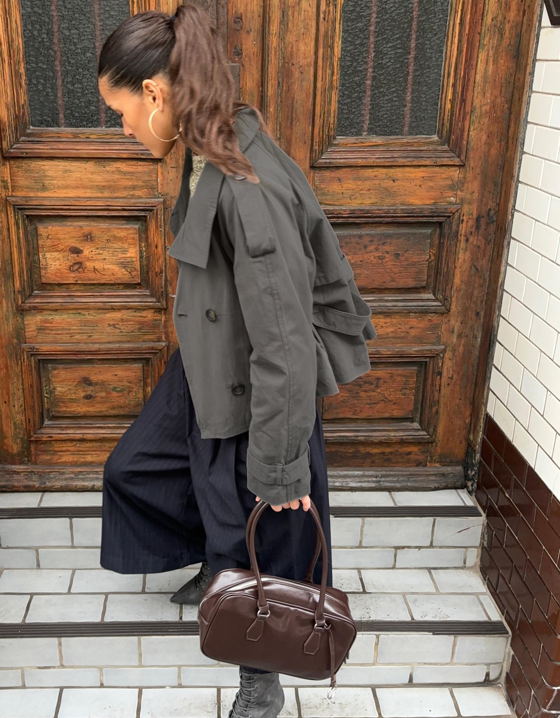 Neck Trench Coat Dark Grey