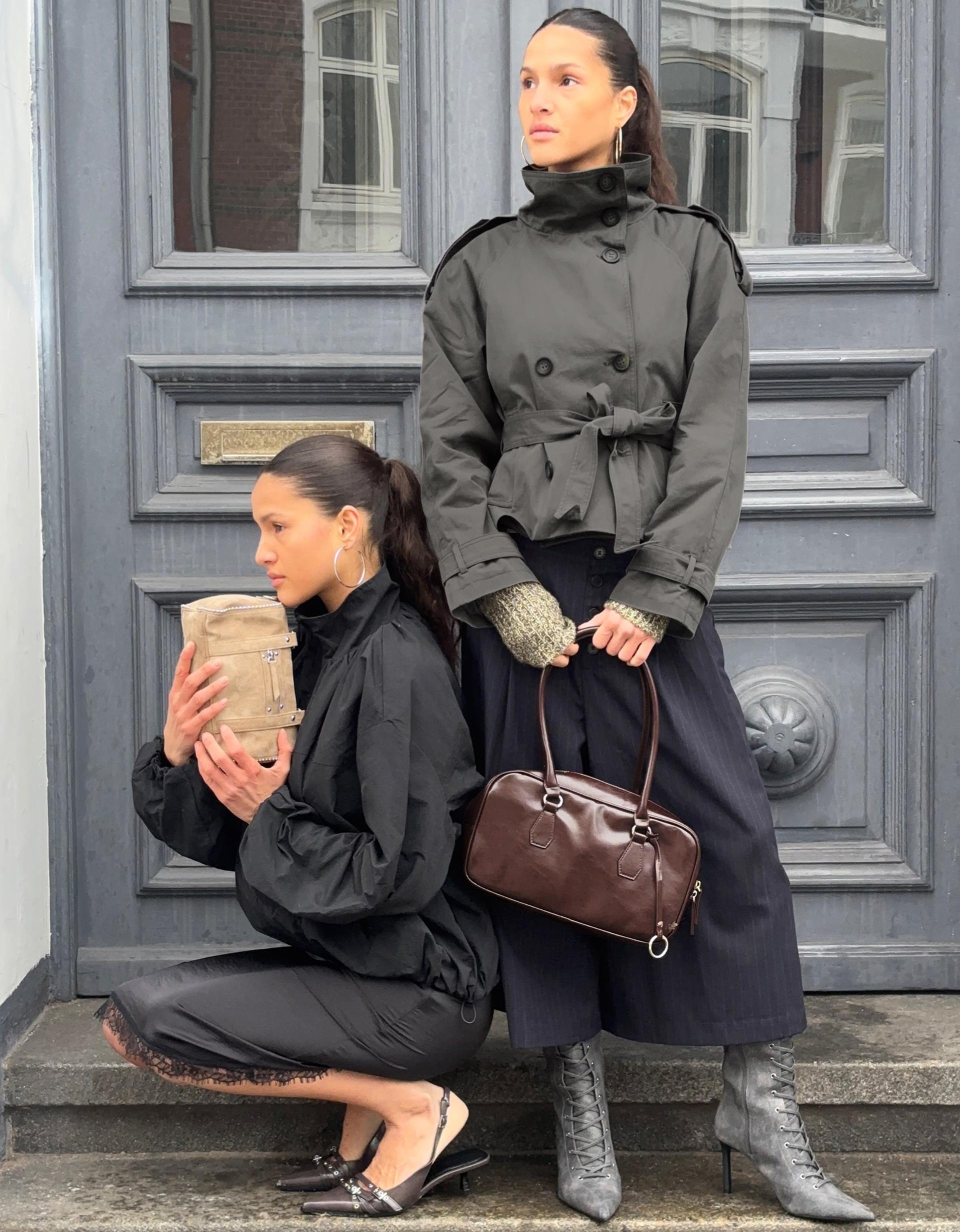 Neck Trench Coat Dark Grey