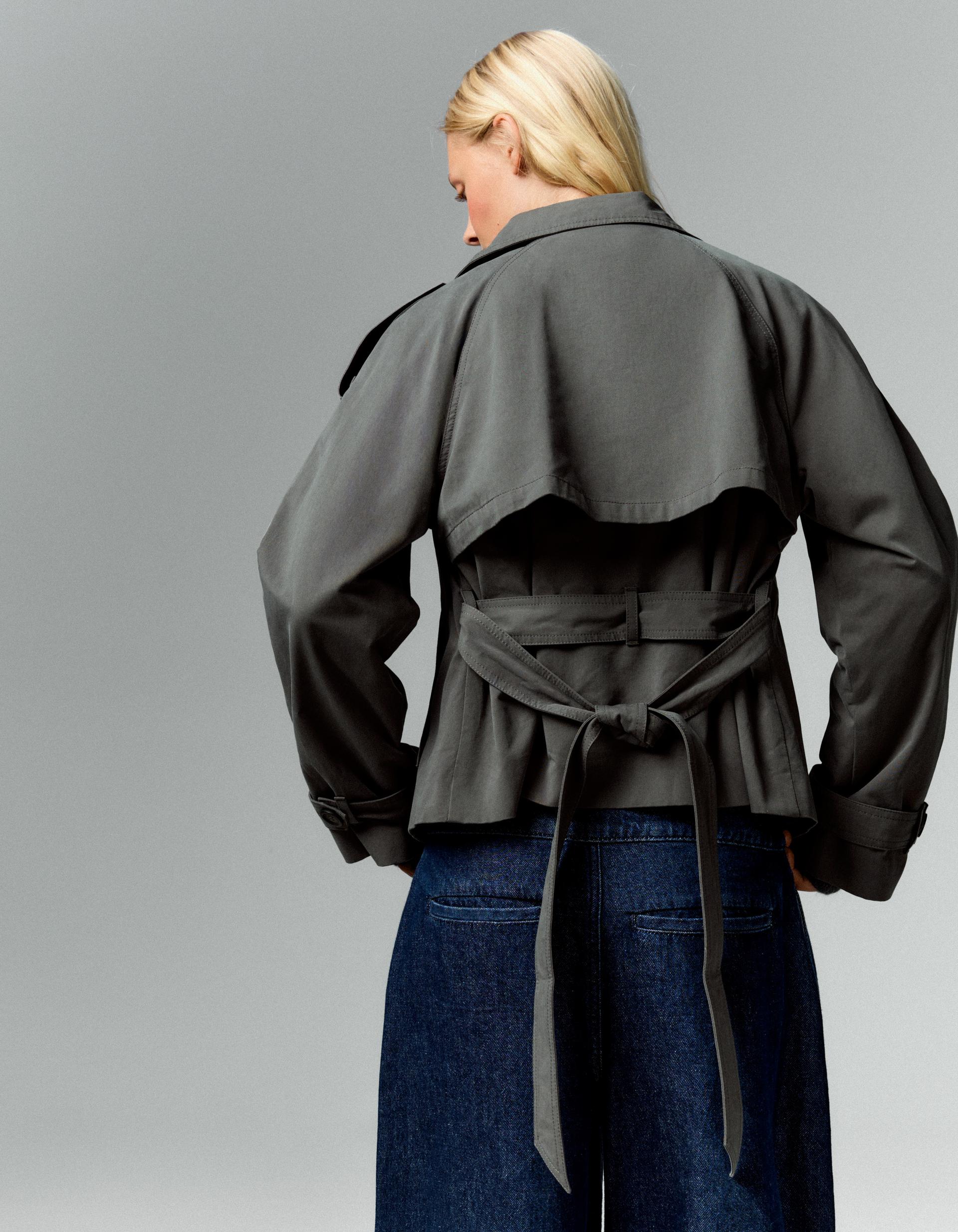Funnel Neck Trench Coat Dark Grey
