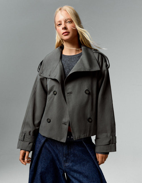 Funnel Neck Trench Coat Dark Grey
