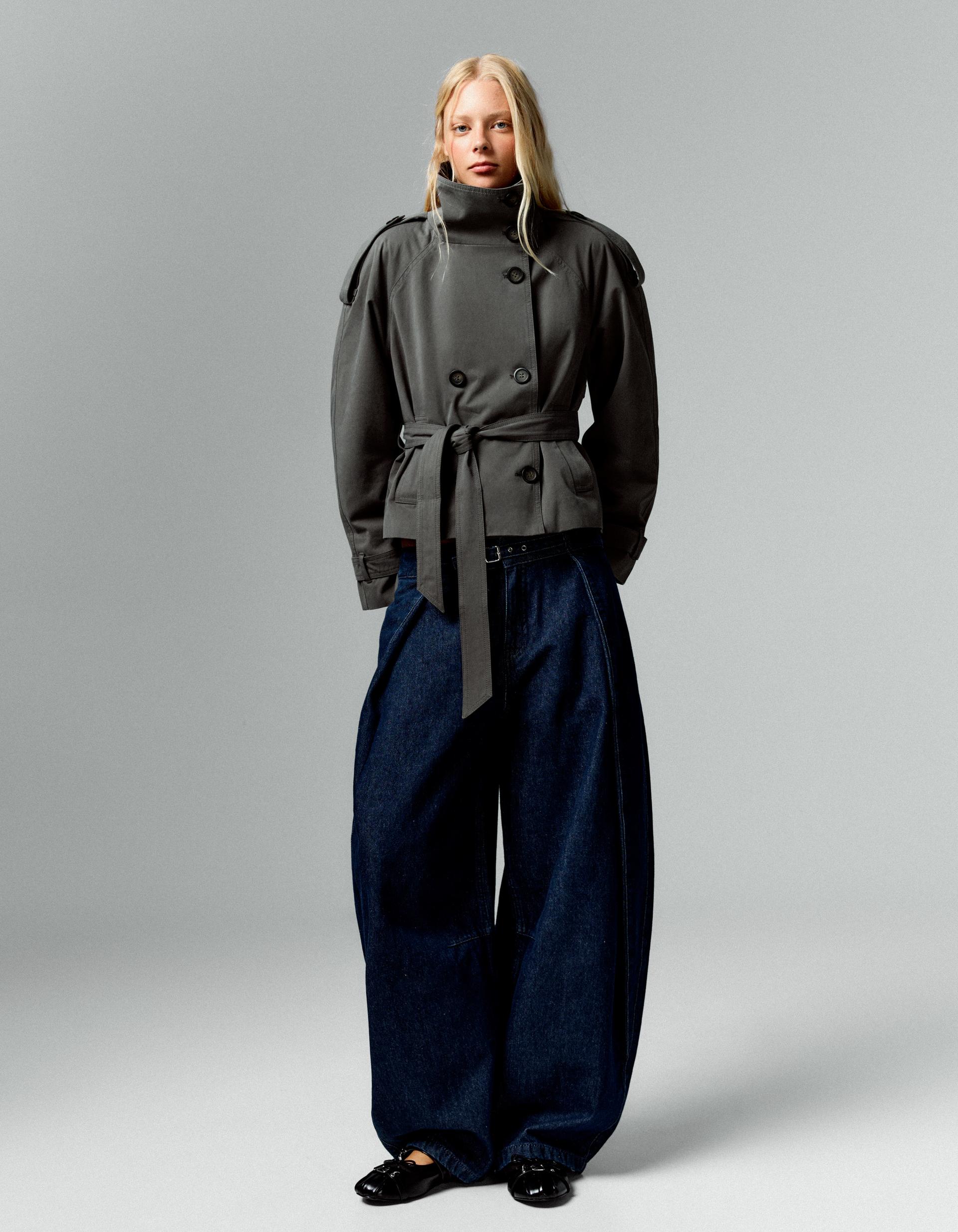 Funnel Neck Trench Coat Dark Grey