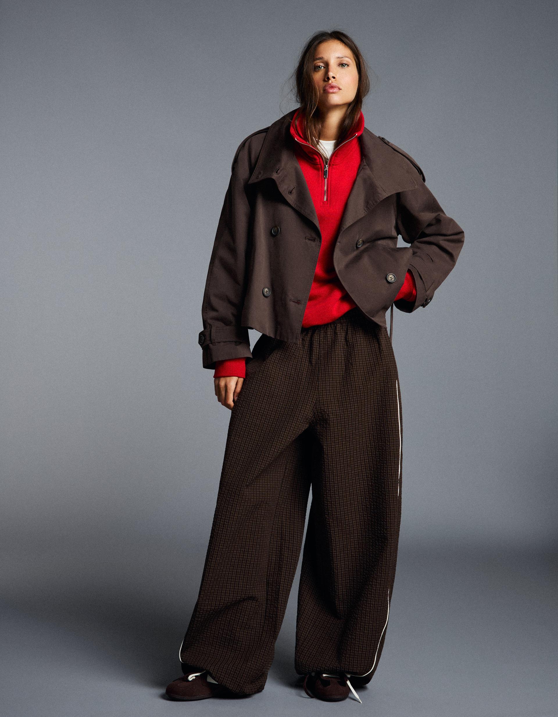 Funnel Neck Trench Coat Creamy Coffe