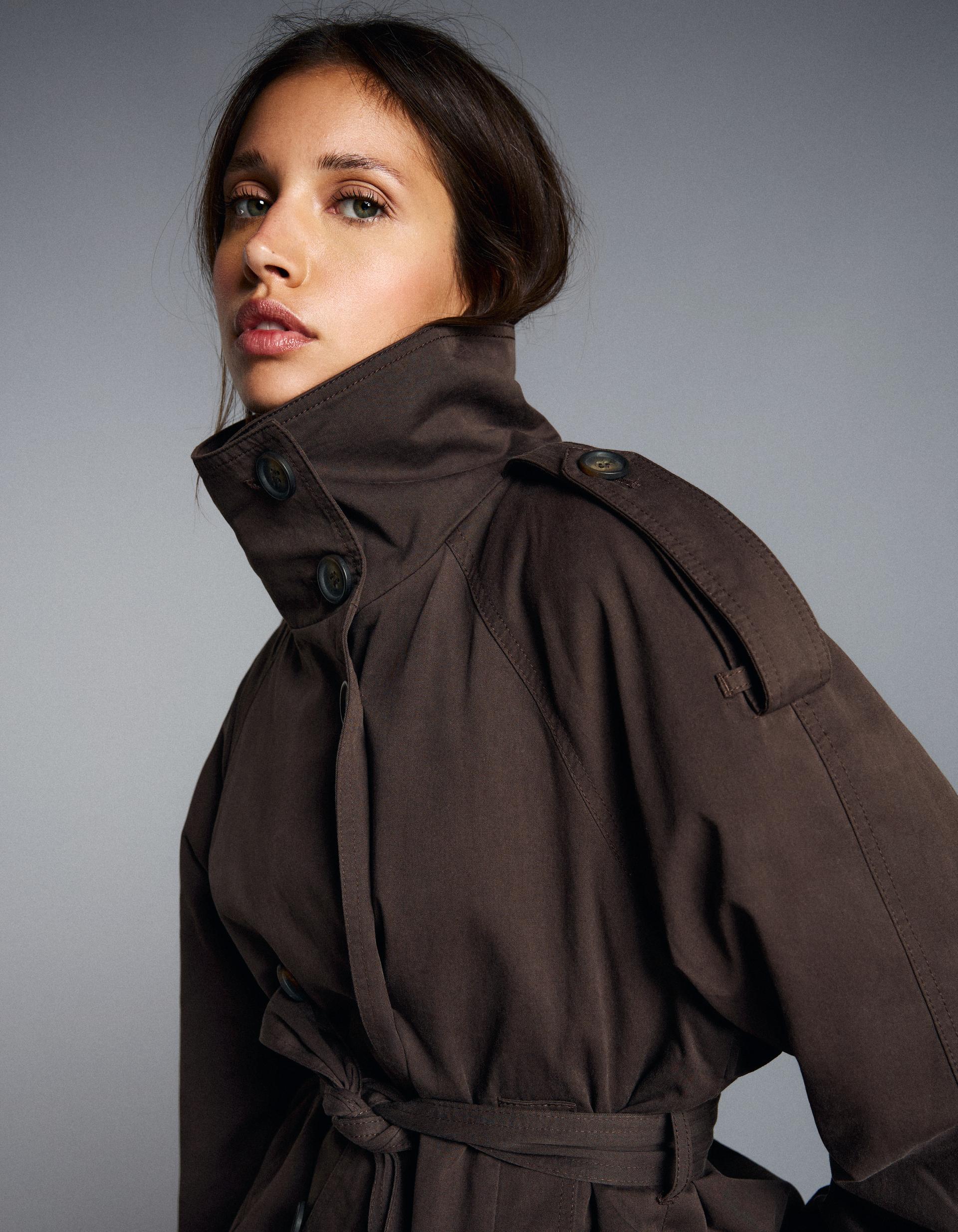 Funnel Neck Trench Coat Creamy Coffe