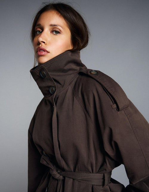 Funnel Neck Trench Coat Creamy Coffe