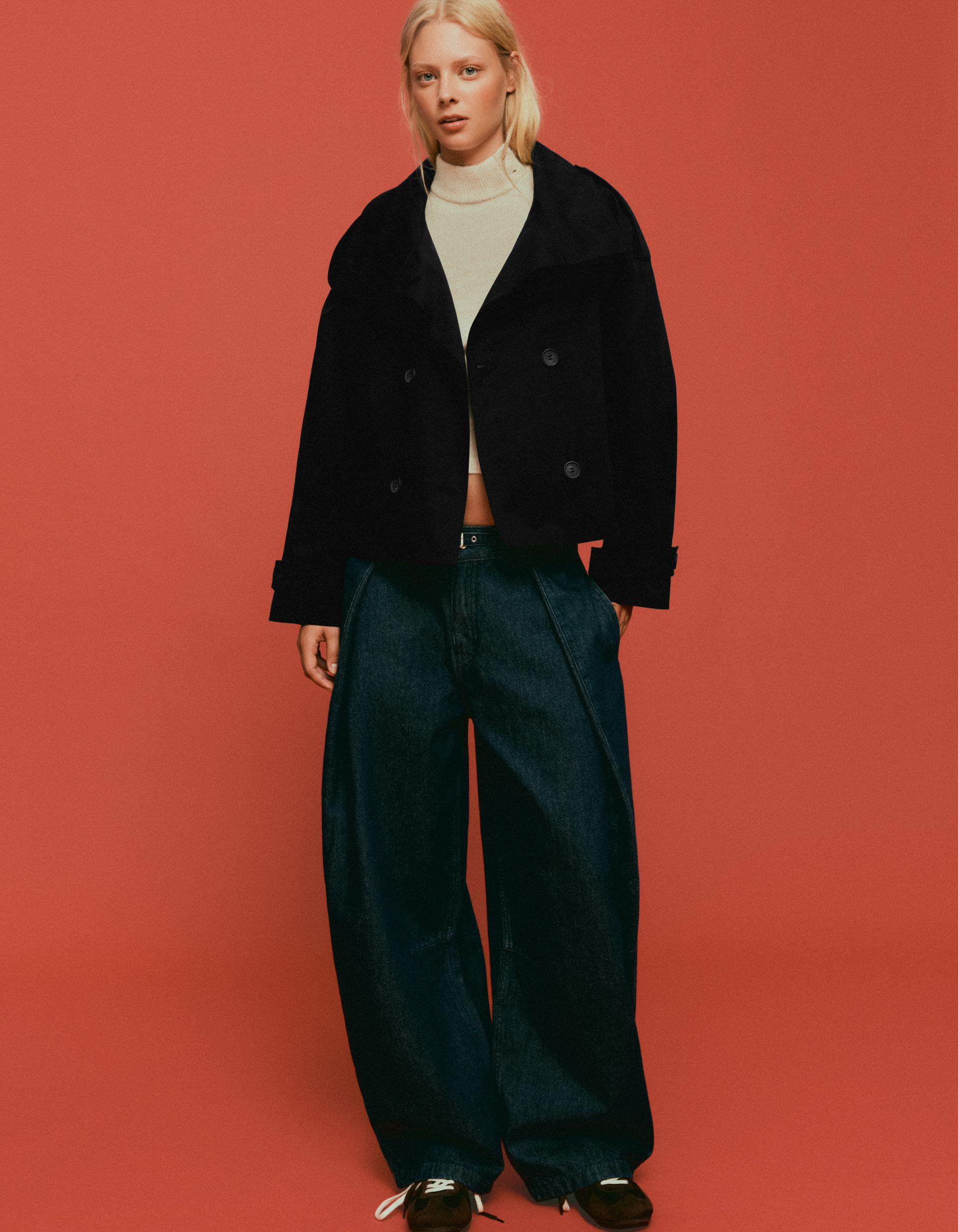 Funnel Neck Trench Coat Black
