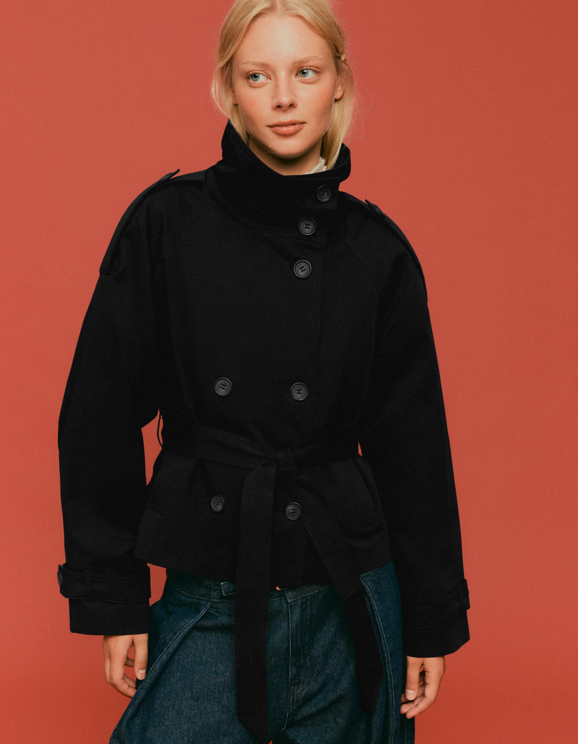 Funnel Neck Trench Coat Black