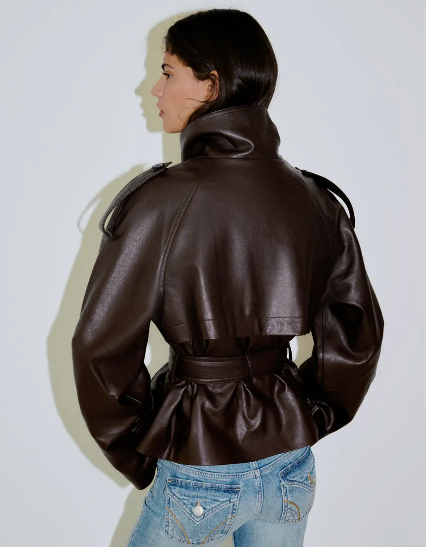 Short Leather Effect Trench Jacket