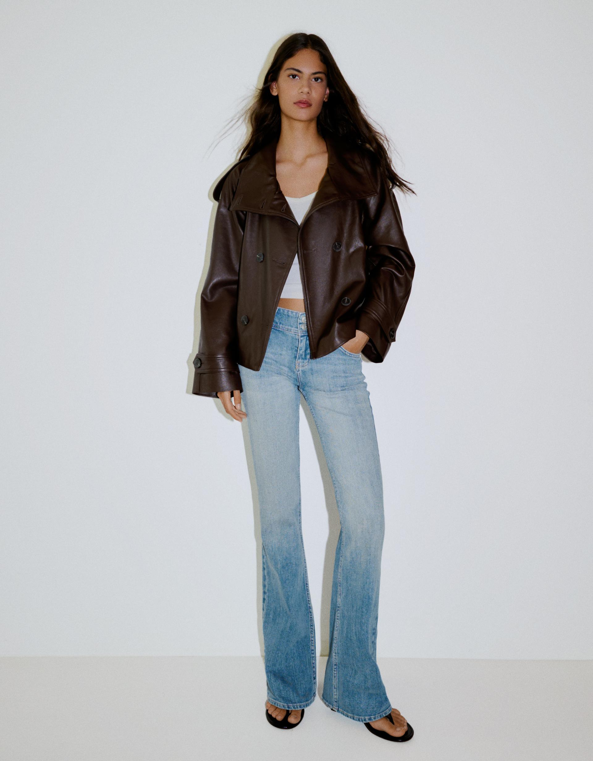 Short Leather Effect Trench Jacket