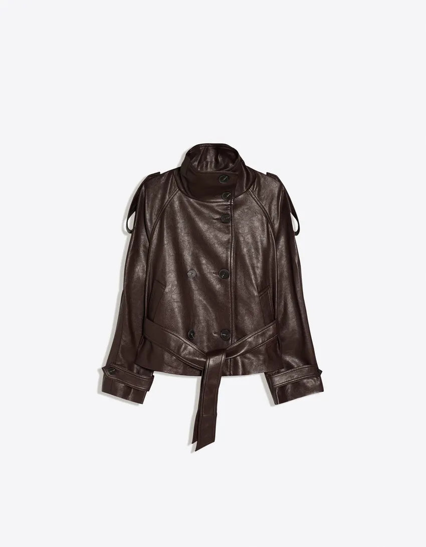 Short Leather Effect Trench Jacket
