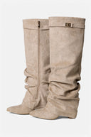 Liva Slouchy Suede Boots - Beige