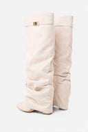 Liva Slouchy Suede Boots - Cream