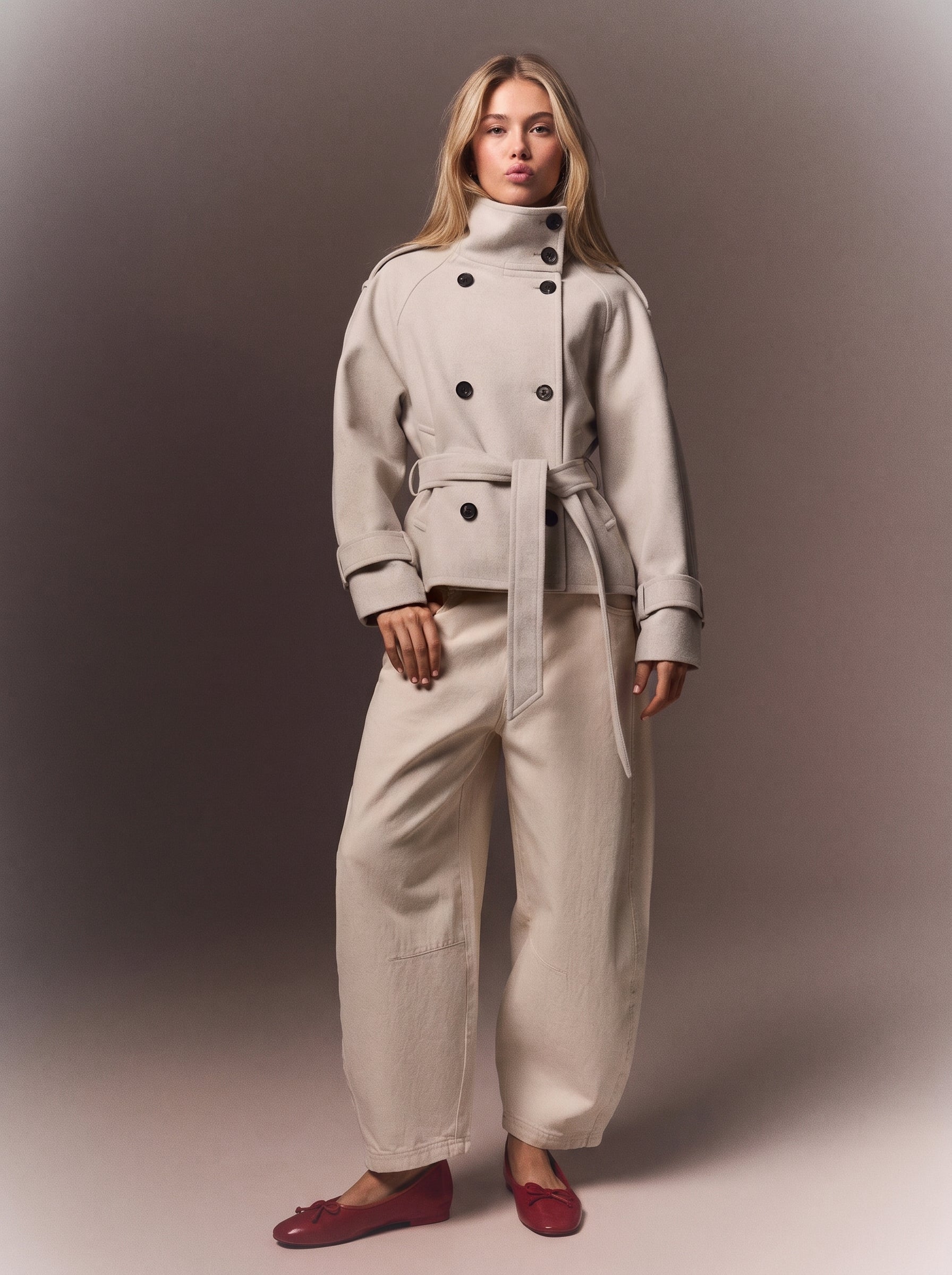 Funnel Neck Trench Jacke Creamy